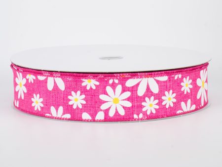 1.5  Daisy Flower Ribbon: Pink (50 Yards) For Sale