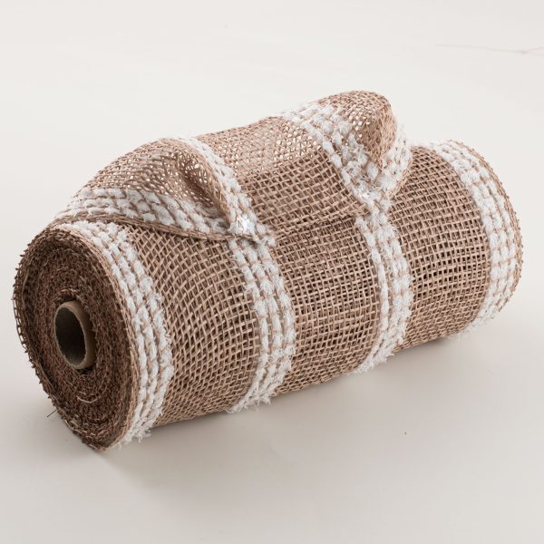 10  Poly Burlap Mesh: Natural Brown with Snowdrift Fashion