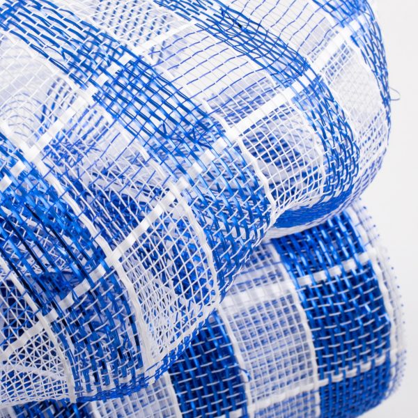 10  Metallic Check Mesh: Royal Blue & White (10 Yards) Cheap