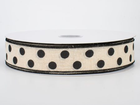 1.5  Polka Dots Ribbon: Natural & Black (50 Yards) For Discount