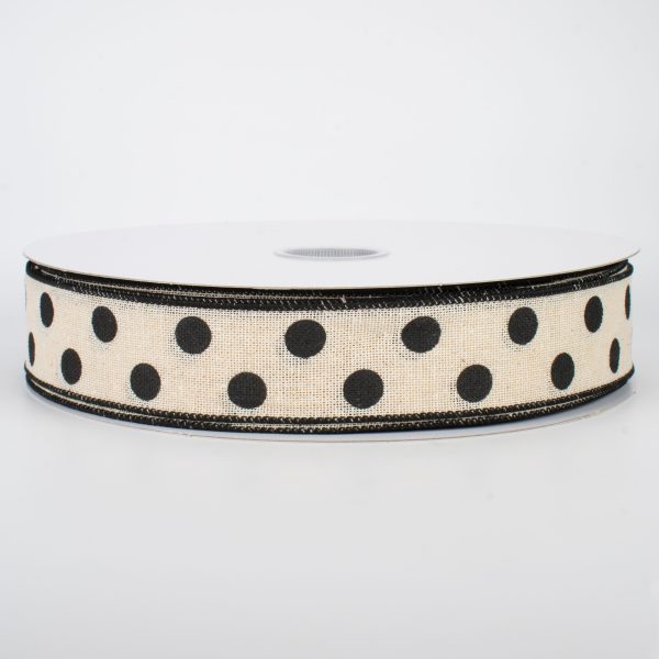 1.5  Polka Dots Ribbon: Natural & Black (50 Yards) For Discount