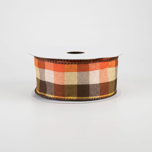 1.5  Square Plaid Fall Ribbon: Orange, Brown, Yellow (10 Yards) For Cheap