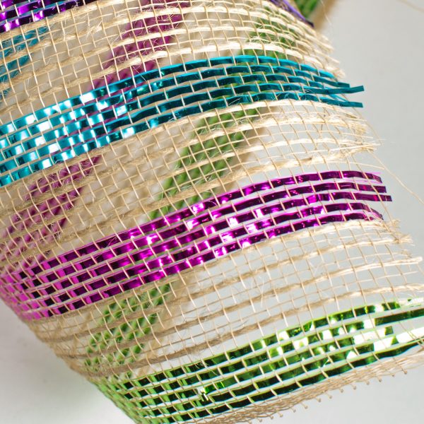 10  Poly Jute Deco Mesh: Metallic Easter Stripe Online Sale