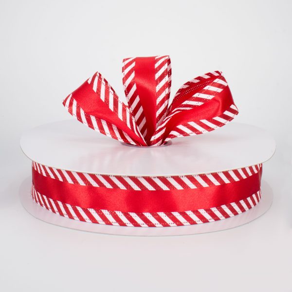 1.5  Red Satin with Candy Cane Edge Ribbon (50 Yards) Sale