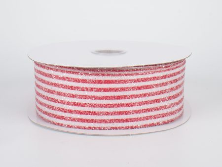 1.5  Iced Glitter Candy Stripe Ribbon (10 Yards) For Sale