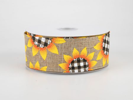 1.5  Linen Buffalo Plaid Sunflower Ribbon: Natural (10 Yards) Online Hot Sale