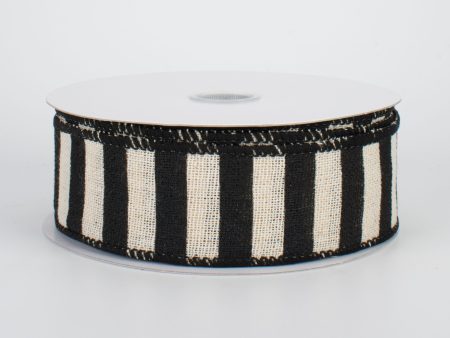 1.5  Horizontal Canvas Stripe Ribbon: Black & Natural (10 Yards) For Cheap