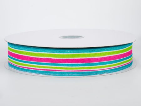 1.5  Variating Stripe Ribbon: Teal, Lime, Fuchsia (50 Yards) Online Sale