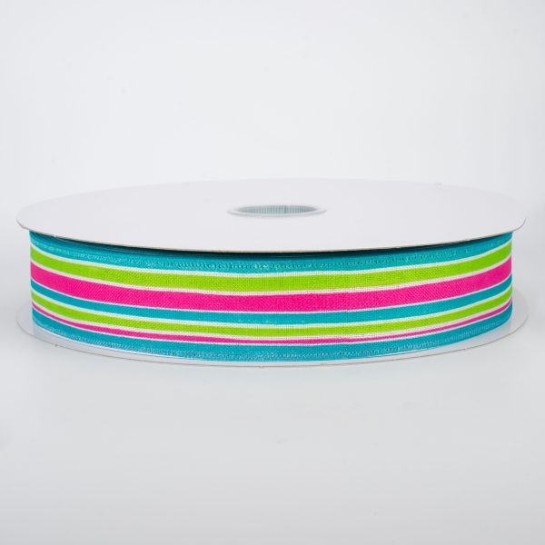 1.5  Variating Stripe Ribbon: Teal, Lime, Fuchsia (50 Yards) Online Sale