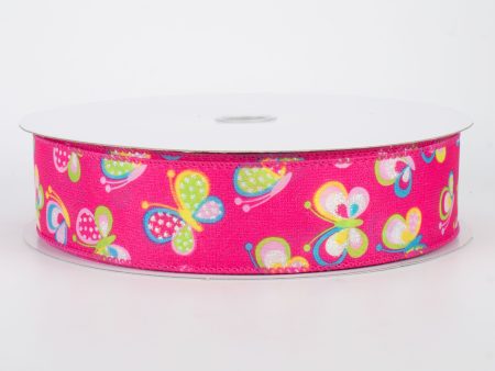 1.5  Glitter Butterfly Ribbon: Fuchsia (50 Yards) on Sale