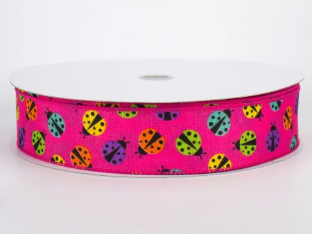 1.5  Multicolored Ladybugs Ribbon: Pink (50 Yards) Online Sale