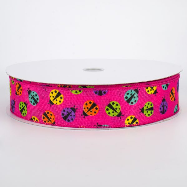 1.5  Multicolored Ladybugs Ribbon: Pink (50 Yards) Online Sale