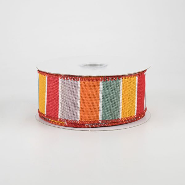 1.5  Florida Stripe Ribbon: Grey, Teal, Yellow & Orange (10 Yards) Online Sale