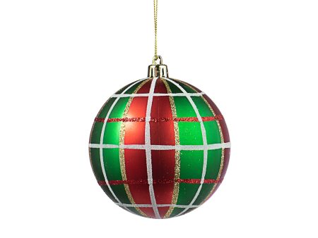 100MM Plaid Ball Ornament: Red, Emerald, White Online Hot Sale