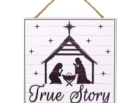 10  Square Wooden Sign: True Story Creche Online Hot Sale