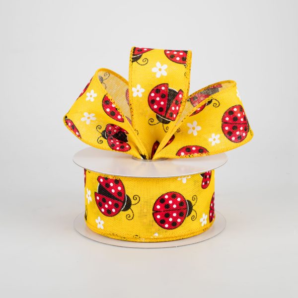 1.5  Ladybugs Daisies Ribbon: Daffodil (10 Yards) on Sale