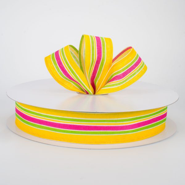 1.5  Variating Stripe Ribbon: Lime, Yellow, Fuchsia (50 Yards) Online now