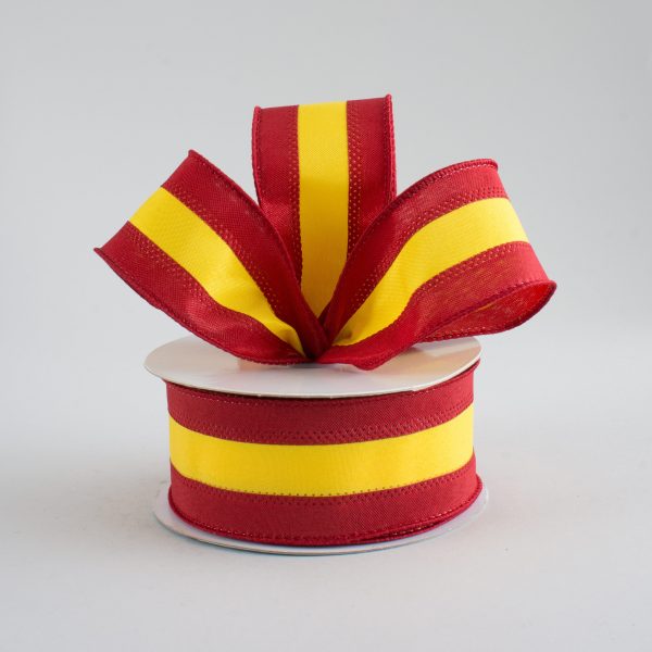 1.5  Satin Team Stripe Ribbon: Red & Gold (10 Yards) Supply