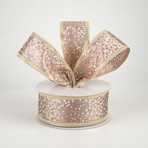 1.5  Glitter Pin Dots Ribbon: Rose Gold (10 Yards) Sale