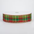 1.5  Red & Green Plaid with Foil Ribbon (50 Yards) For Sale