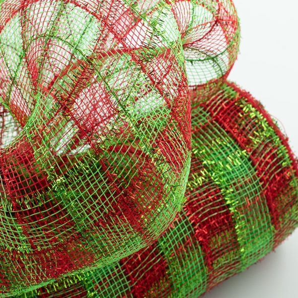 10  Poly Deco Tinsel Mesh: Red & Lime Check Cheap