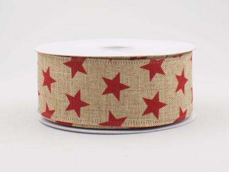 1.5  Natural Canvas Star Ribbon: Red (10 Yards) Cheap