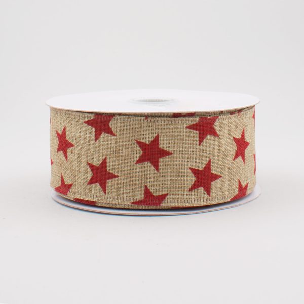 1.5  Natural Canvas Star Ribbon: Red (10 Yards) Cheap