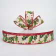 1.5  Glittered Holly on Canvas Ribbon (50 Yards) Online now