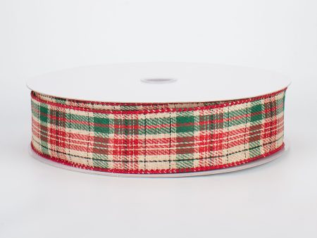 1.5  Natural Christmas Plaid with Foil Ribbon (50 Yards) For Discount