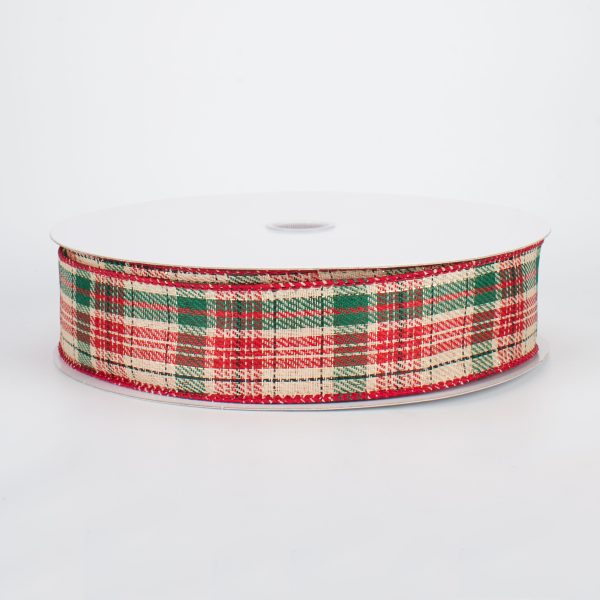 1.5  Natural Christmas Plaid with Foil Ribbon (50 Yards) For Discount