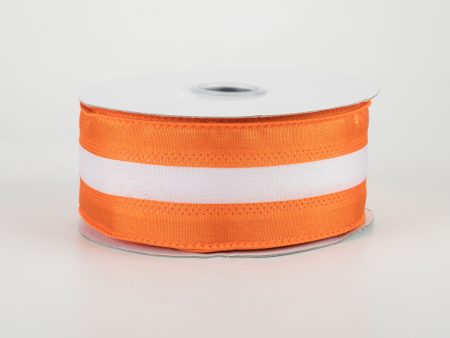 1.5  Satin Team Stripe Ribbon: Burnt Orange & White (10 Yards) Supply