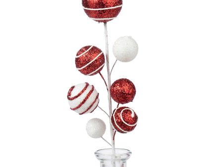 10  Glittered Stripe Ball Pick: Red & White Online Sale