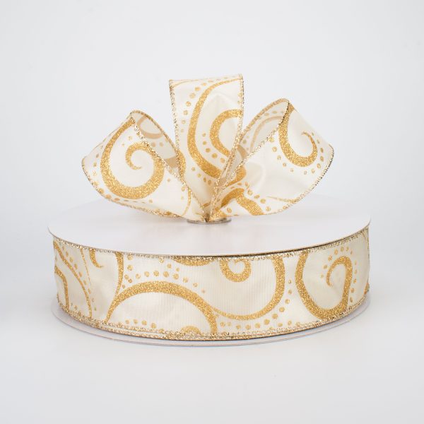 1.5  Glittered Gold Swirls Satin Ribbon (50 Yards) Online Hot Sale