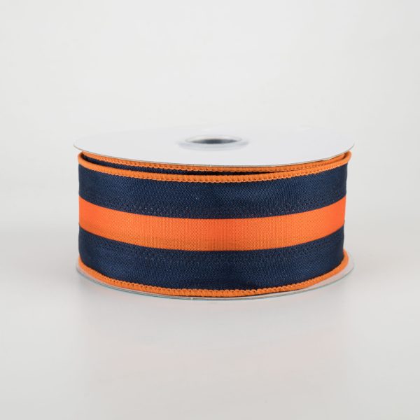 1.5  Satin Team Stripe Ribbon: Navy & Orange (10 Yards) Online