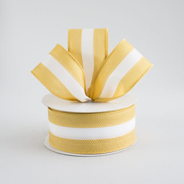 1.5  Satin Team Stripe Ribbon: Old Gold & White (10 Yards) Discount