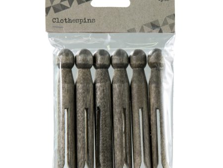 Wooden Traditional Clothespins: Charcoal (Pk 6) For Cheap