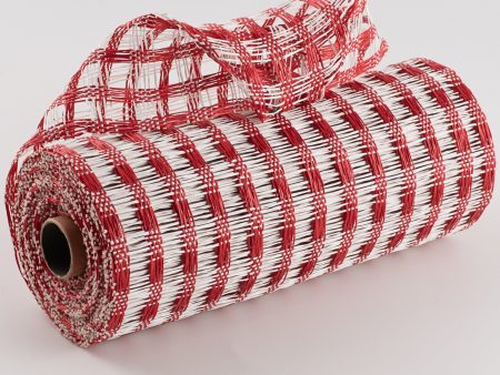 10  Poly Burlap Check Mesh: White & Red Sale