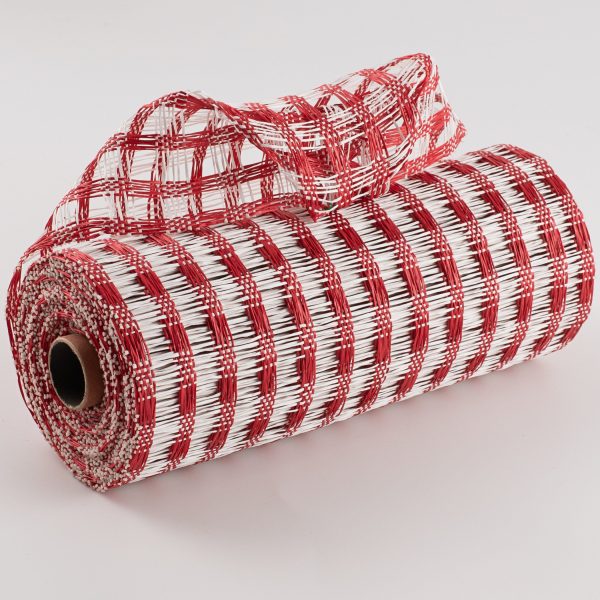 10  Poly Burlap Check Mesh: White & Red Sale