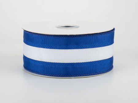 1.5  Satin Team Stripe Ribbon: Royal & White (10 Yards) For Cheap