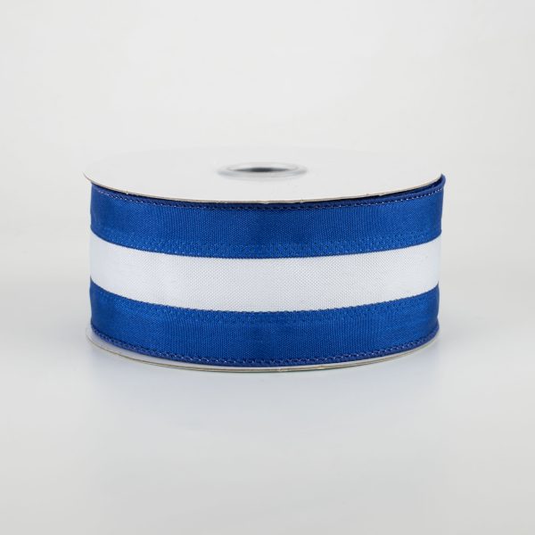 1.5  Satin Team Stripe Ribbon: Royal & White (10 Yards) For Cheap