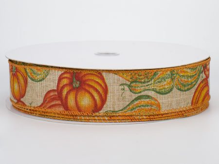 1.5  Fall Pumpkins & Gourds Ribbon: Natural (50 Yards) Online