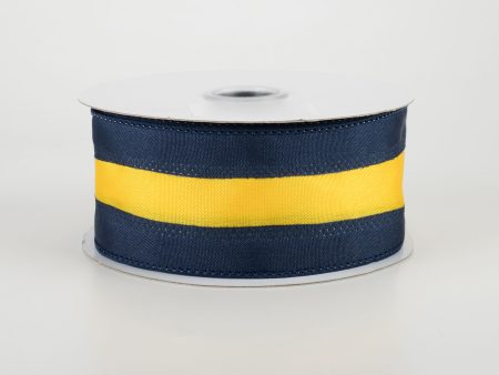 1.5  Satin Team Stripe Ribbon: Navy & Yellow Gold (10 Yards) Fashion