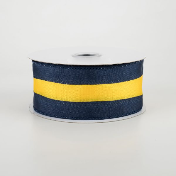 1.5  Satin Team Stripe Ribbon: Navy & Yellow Gold (10 Yards) Fashion