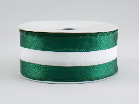 1.5  Satin Team Stripe Ribbon: Hunter & White (10 Yards) Fashion