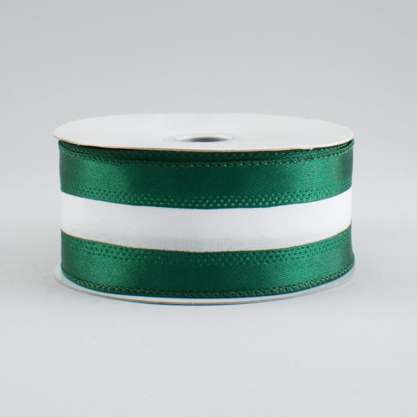 1.5  Satin Team Stripe Ribbon: Hunter & White (10 Yards) Fashion