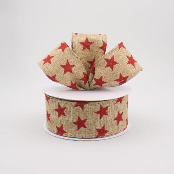 1.5  Natural Canvas Star Ribbon: Red (10 Yards) Cheap