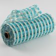 10  Poly Burlap Check Mesh: Turquoise & Cream Sale