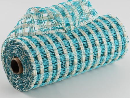 10  Poly Burlap Check Mesh: Turquoise & Cream Sale