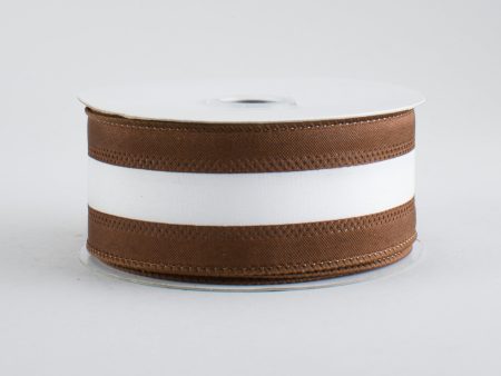 1.5  Satin Team Stripe Ribbon: Brown & White Online Sale