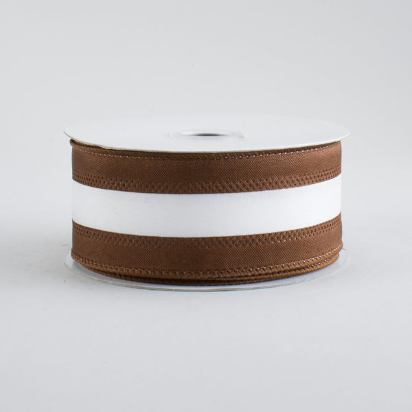 1.5  Satin Team Stripe Ribbon: Brown & White Online Sale